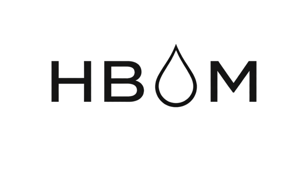 Logo with 'HBOM' text and a droplet symbol on a white background